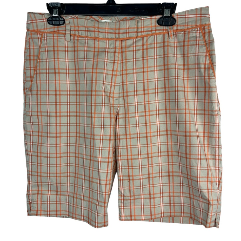 Lady Hagen woman’s tan‎ and orange plaid golf shorts size 10